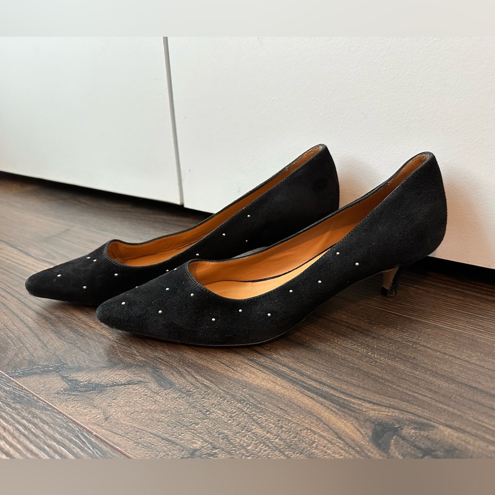 Jerome Dreyfuss Women’s Suede Studded Kitten Heel Pumps Black (Size 38 EU)
